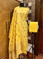 Pure Chanderi Yellow Casual Wear Weaving Dress Material